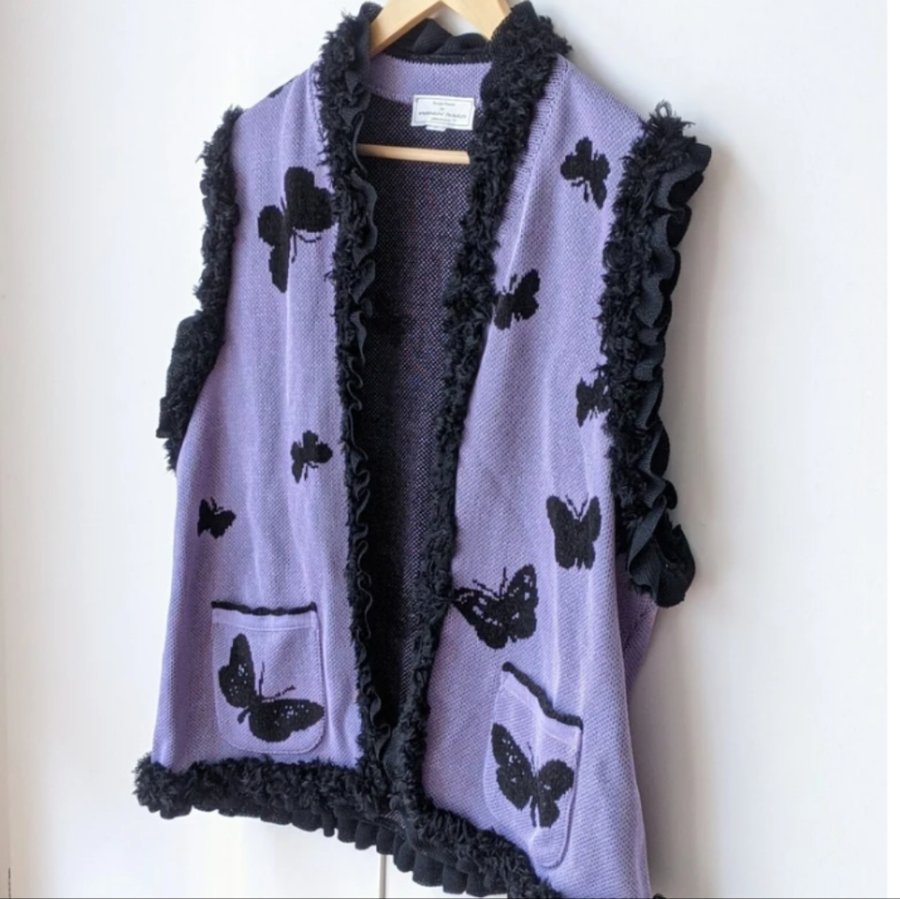 💜Vintage 80s Brenda French for French Rags loomed butterfly sweater vest Size L